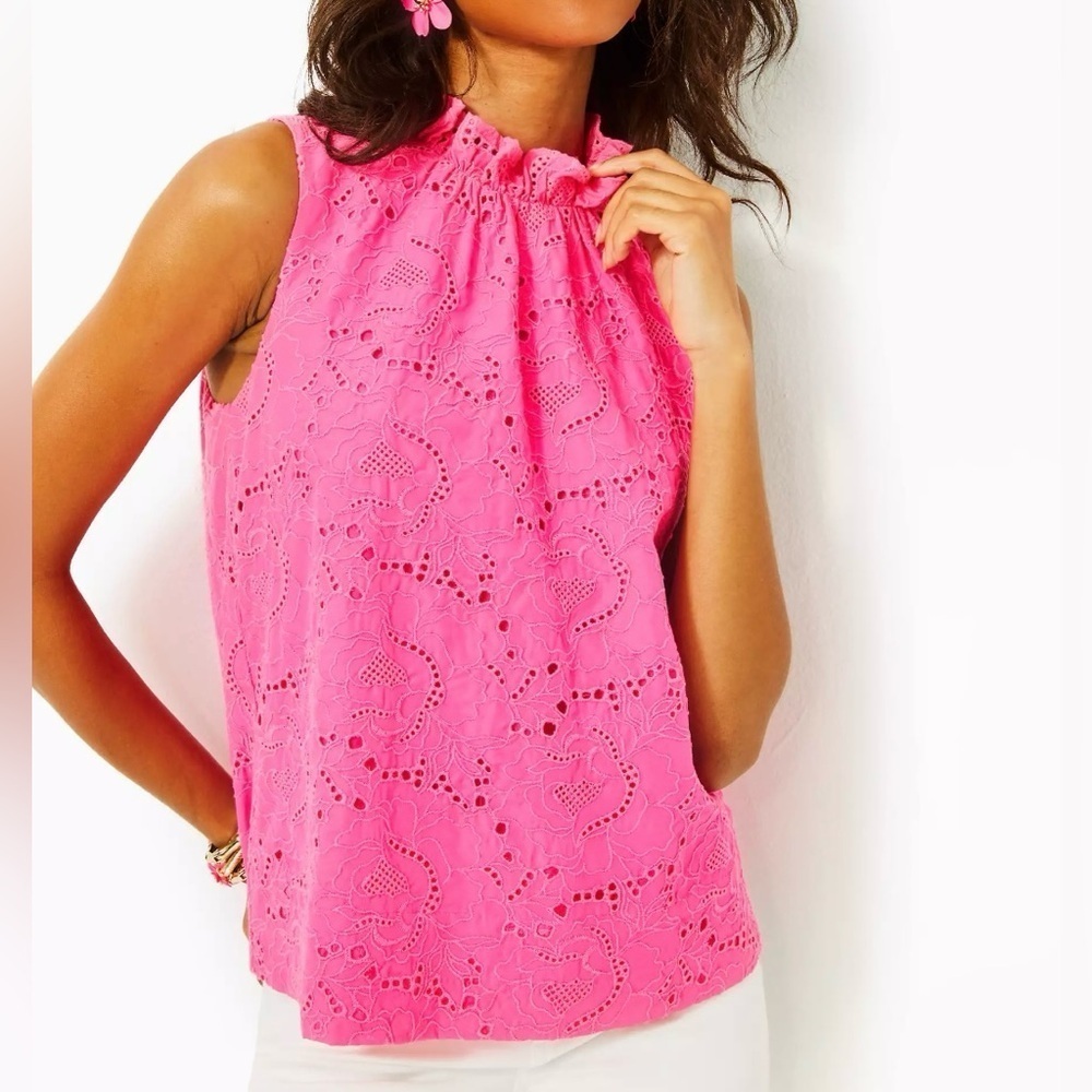 Lilly Pulitzer Roxie Top Pink Garden Party Eyelet Nwt